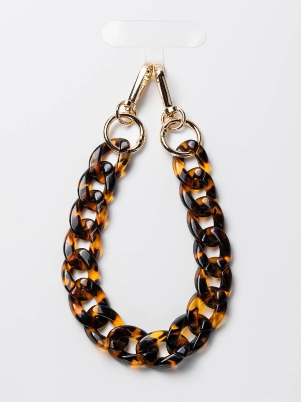 Tortoiseshell Phone Chain Strap with Gold Hardware - Picture 2 of 4